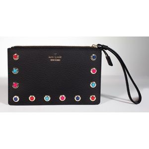Kate Spade Black pebbled leather studded wristlet / clutch